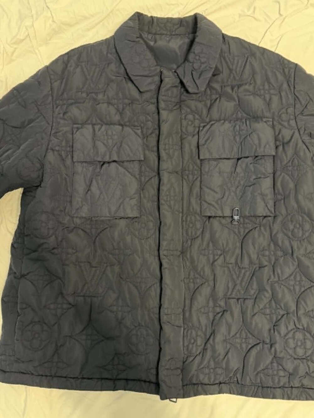 Louis Vuitton Quilted Monogram Padded Light Blouson Blue Jacket Button Up 4XL